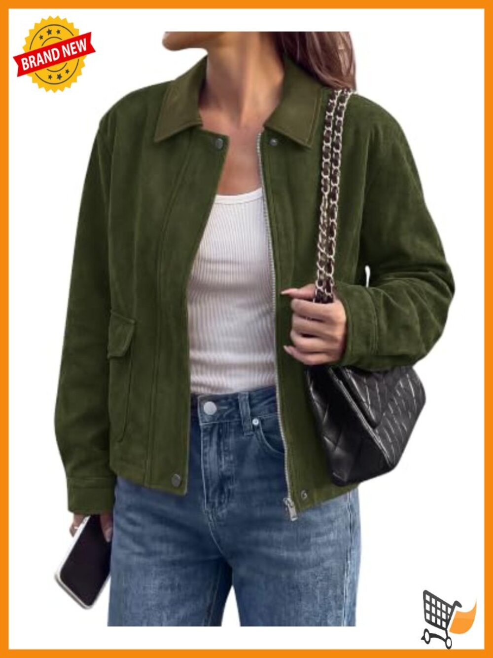Faux Suede Jacket Women Faux Leather Lapel Zip Up Fall Outfits